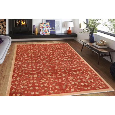 Antonia Oriental Handmade Hand-Knotted Rectangle 9'9'' x 13'3'' Wool in Red