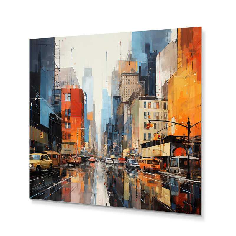 «Mid Century Mid Century Century Metropolis II», reproduction sur métal bleu gris, H 16 po x l 16 po x P 1 po