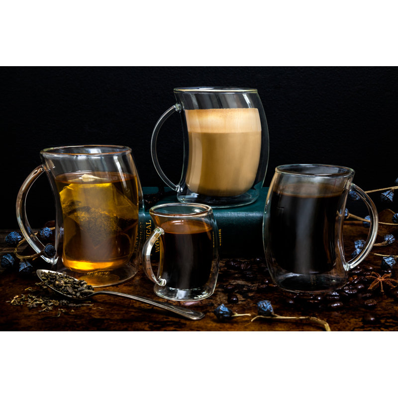 Caleo 10-Ounce Double Wall Insulated Glass Coffee Mugs - Set of 2