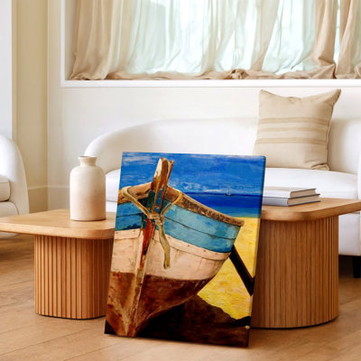 Bateau rustique, bateau de pêche sur la plage, paysage marin, impression sur toile, décoration de maison, salon, chambre à coucher et bureau, œuvre d'art murale