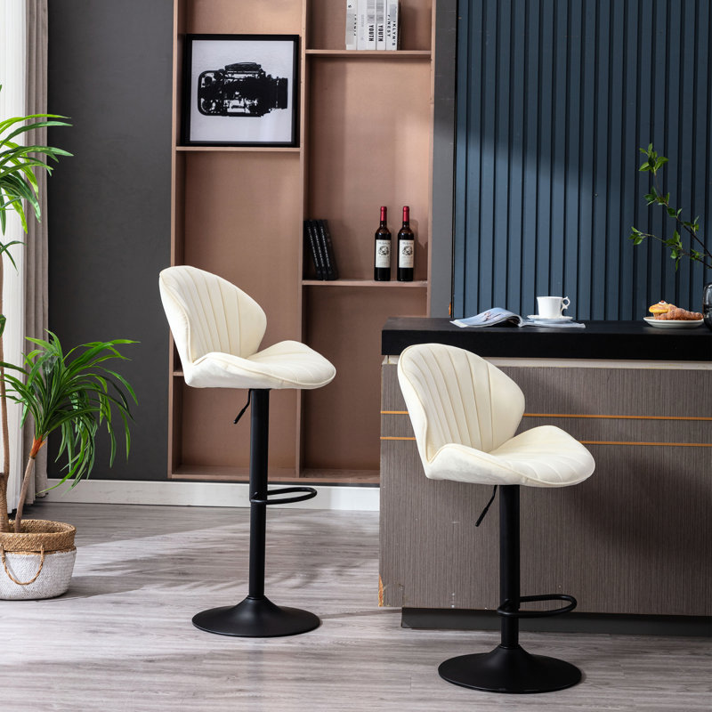2 Bar Stools In Cream, Adjustable With Back And Foot Rest, Suited For Kitchen Pub Counter Heights Footrest Supplied, Meeting Requirements Of Height Users