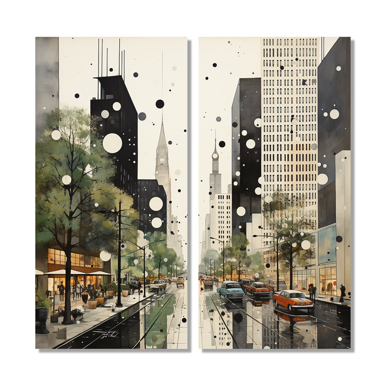 Élégance architecturale grise et verte Mid Century, 20" H x 24" W, Wrapped Canvas, Does Not Apply