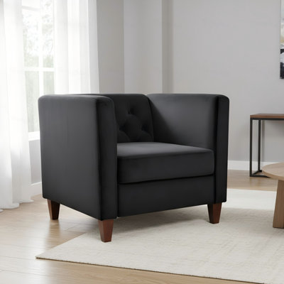 Fauteuil d'appoint en velours capitonné à boutons, fauteuil à accoudoirs carrés avec pieds fuselés en bois et fauteuil capitonné pour la chambre à coucher du salon