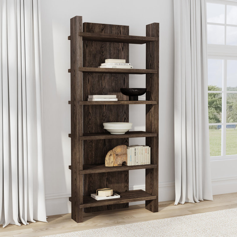 Doku Solid Wood Bookcase, Coffee Brown