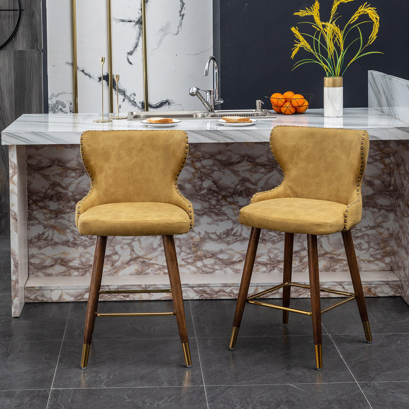 Ensemble de 2 tabourets de comptoir Nevis Mid-Century, Jaune