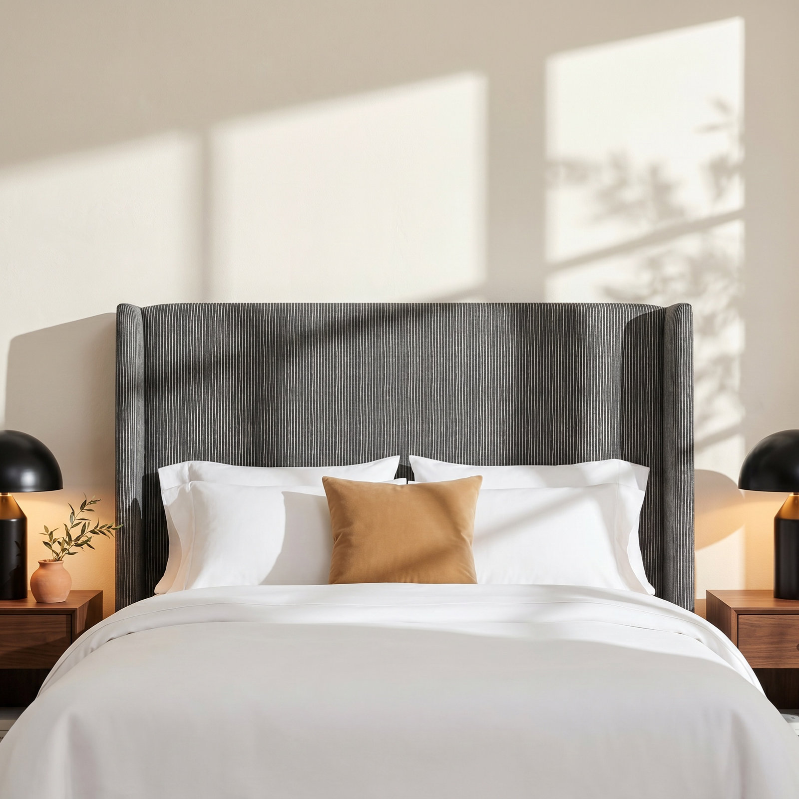 Matos Upholstered Headboard, Queen, Brush Stripe Ink