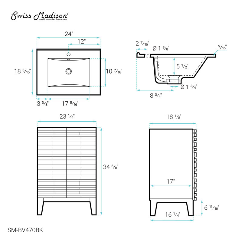 Meuble-lavabo blanc 24 po Cascade, Brun
