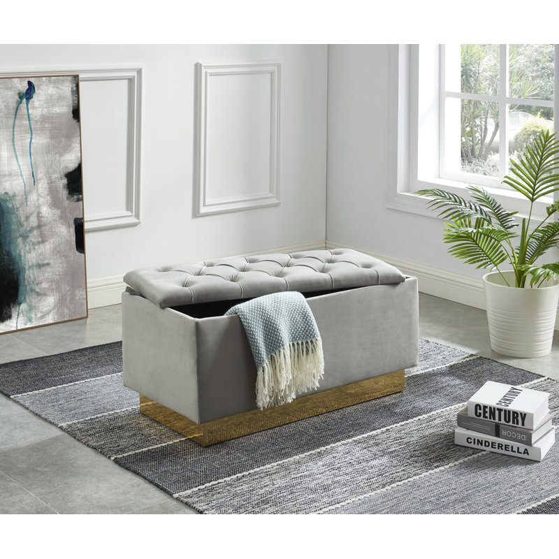 Banc de rangement rembourré Carlito, Gris