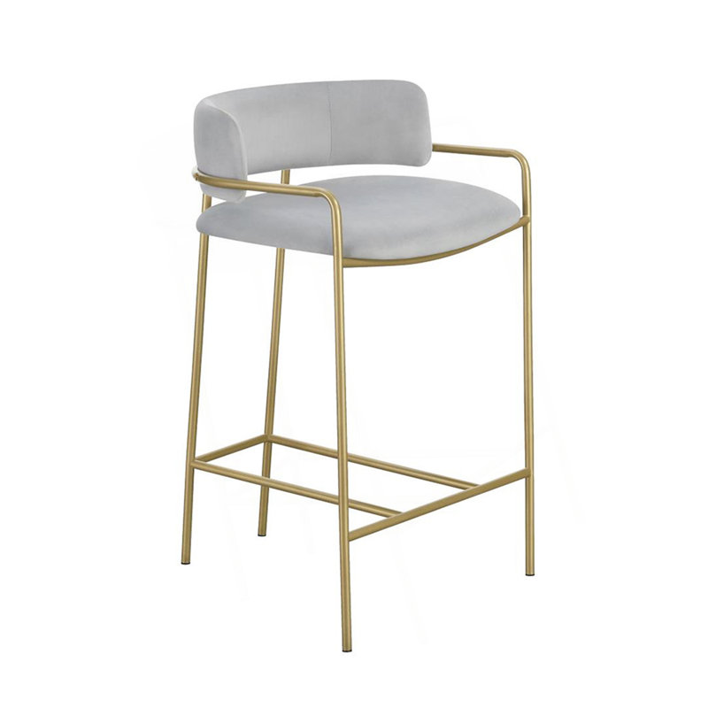 Tabouret en velours à dossier bas, gris et or