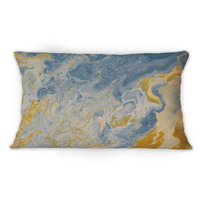 Coussin décoratif brun et bleu à motif de vagues modernes 12 po x 20 po