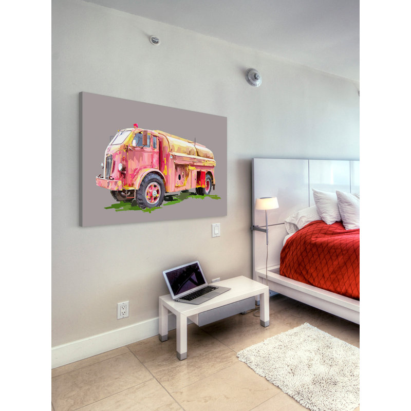 Painterly Firetruck - Wrapped Canvas Print, 76cm H x 114cm W x 4cm D