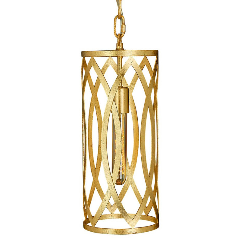 New Orleans 1 - Light Unique / Statement Cylinder Pendant with Wrought Iron Accents, Gold Leaf