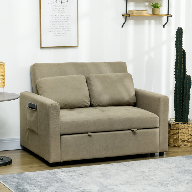 Nencho Square Arm 2 Seater Sofa Bed, Beige