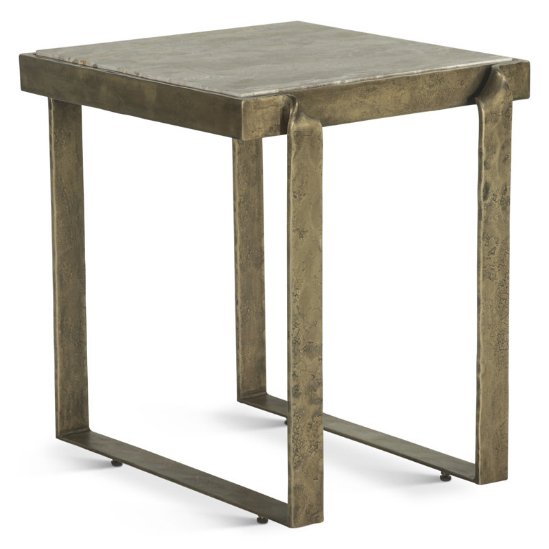 Rhodes 19" Square Marble Top Side Table with Antique Brass Base