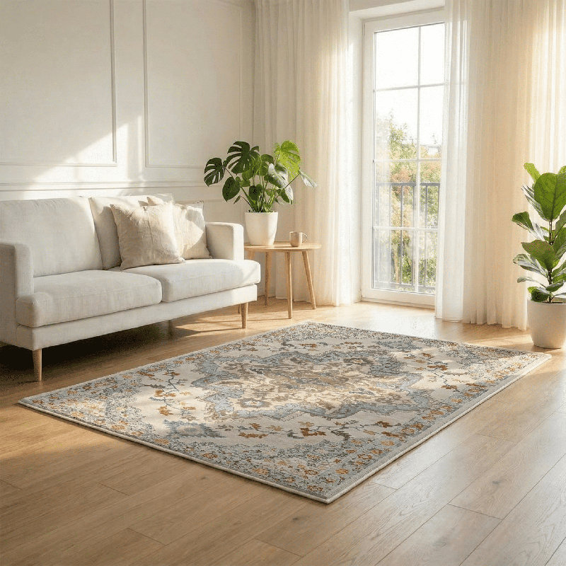 Oriental Medallion Area Rug 5x7 Machine Washable with Non-Slip Backing for Bedroom Living Room