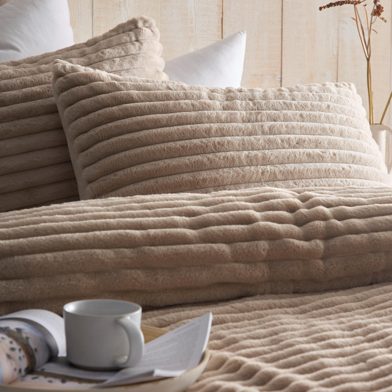 100% Polyester Striped Duvet Cover Set with Pillowcases, Super King Duvet Cover + 2 Standard Pillowcases, Natural