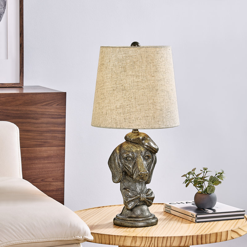 Lampe de table buste en résine 20 po bronze avec abat-jour en lin, Tanné, Brun