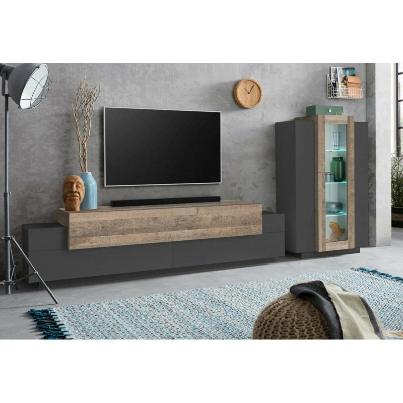 Calyse Rectangle Accent Cabinet, Anthracite/Oak