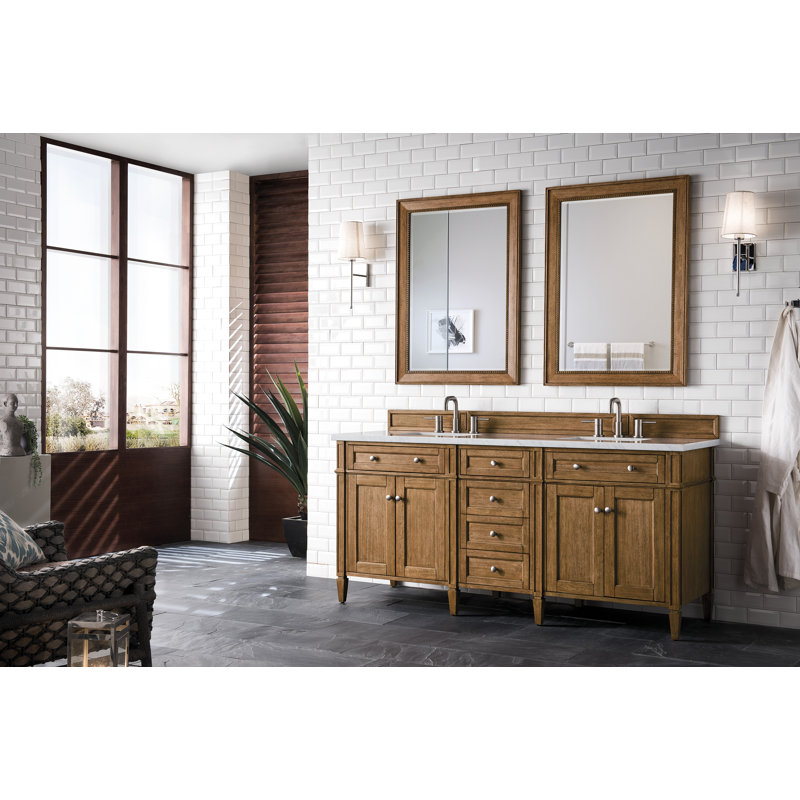 Brittany 72" W Double Vanity, Eternal Jasmine Pearl, Saddle Brown, 8" Widespread