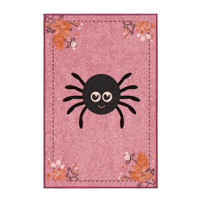 Machine Washable Hartsdale Halloween Modern & Contemporary Abstract Rug in Pink – Rose Binding
