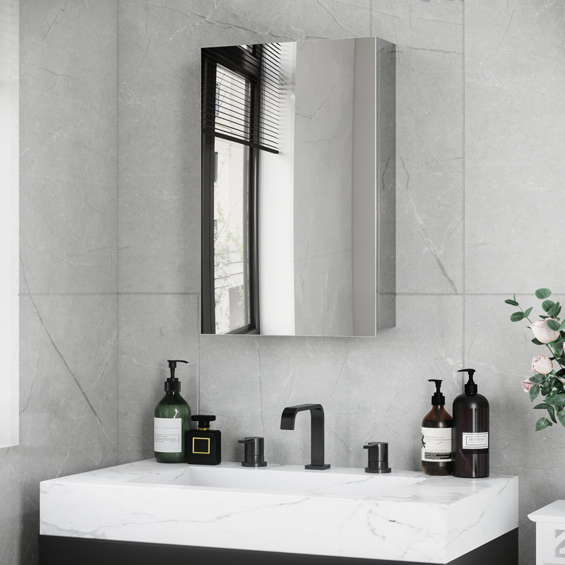 Armoire avec miroir argenté - 15 po x 24 po, pour salle de bain, salon et salle de lavage, porte à charnières 14,98 po 23,11 po, porte, rangement