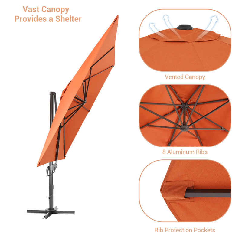 Parasol en porte-à-faux 10 x 10 pi avec manivelle Shandice, Rouge rouille