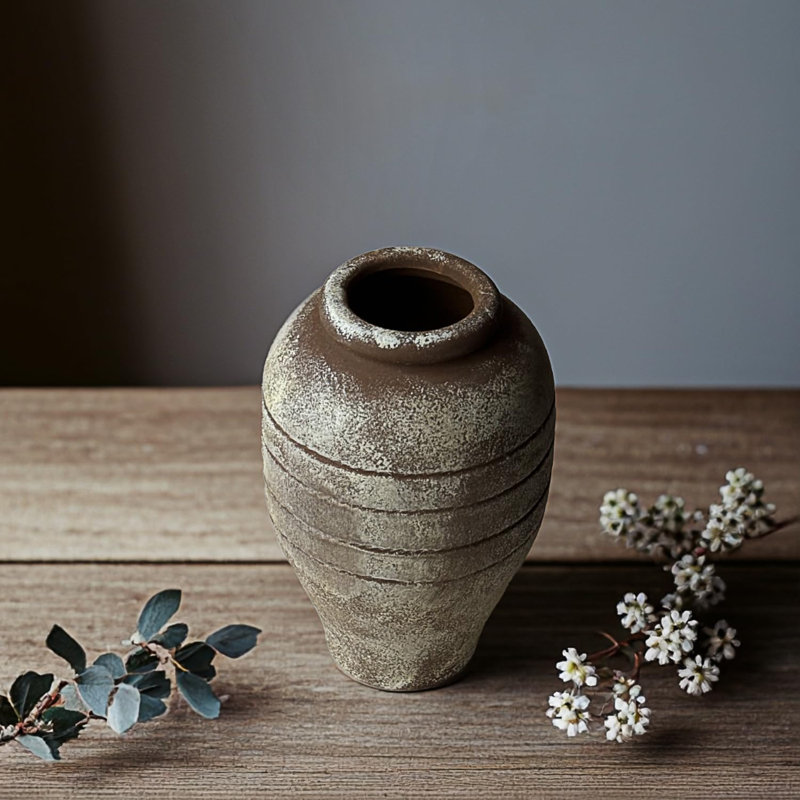Rustic Brown Ceramic Vase for Table Decor