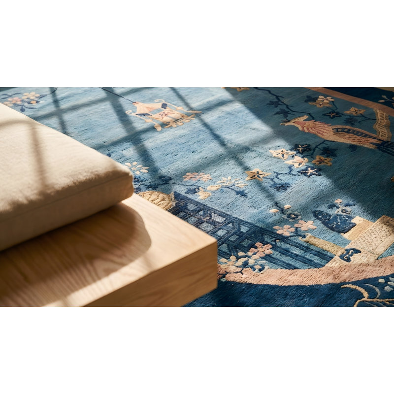 Antique Chinese Blue Color Oval Shape Room Size Peking Rug