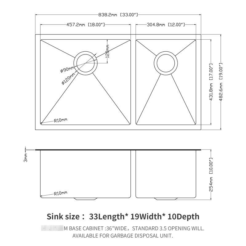 Évier de cuisine à double cuve encastrable 33 po x 19 po - noir acier, acier inoxydable, cuve profonde de 10 po, améliore l'organisation noire avec - et les propriétés d'insonorisation