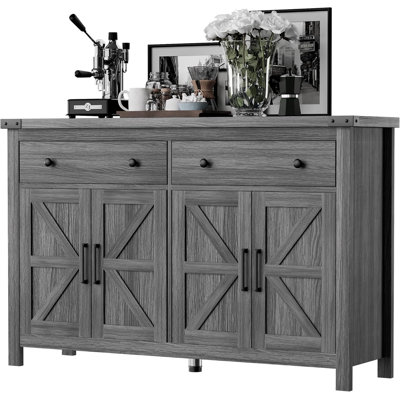 Buffet 55 "avec rangement, armoire à café avec 2 tiroirs et 4 portes de grange