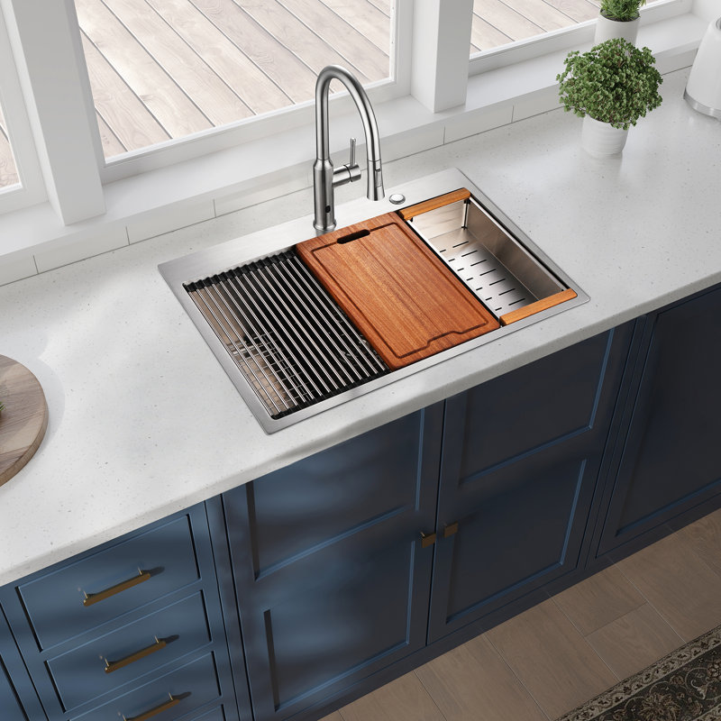 Évier de cuisine 30 po x 22 po x 10 po en acier inoxydable avec cuve simple pour espaces de cuisine fonctionnels 30 x 22 x 10 po