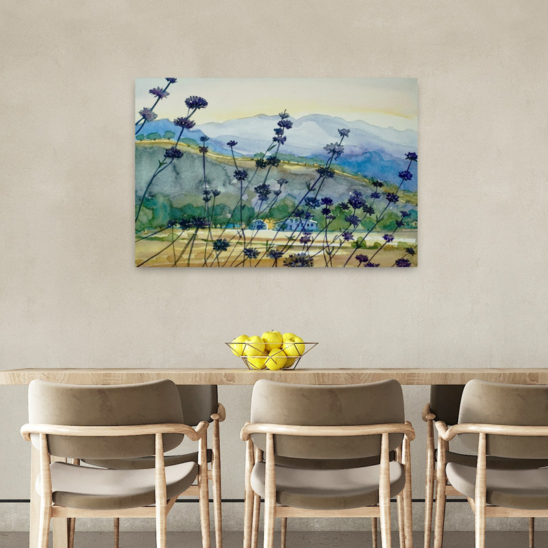 «Lavender Mountain View Peaceful Serene Tranquil Lavender Landscape Mountain», art mural, H 36 po x l 24 po