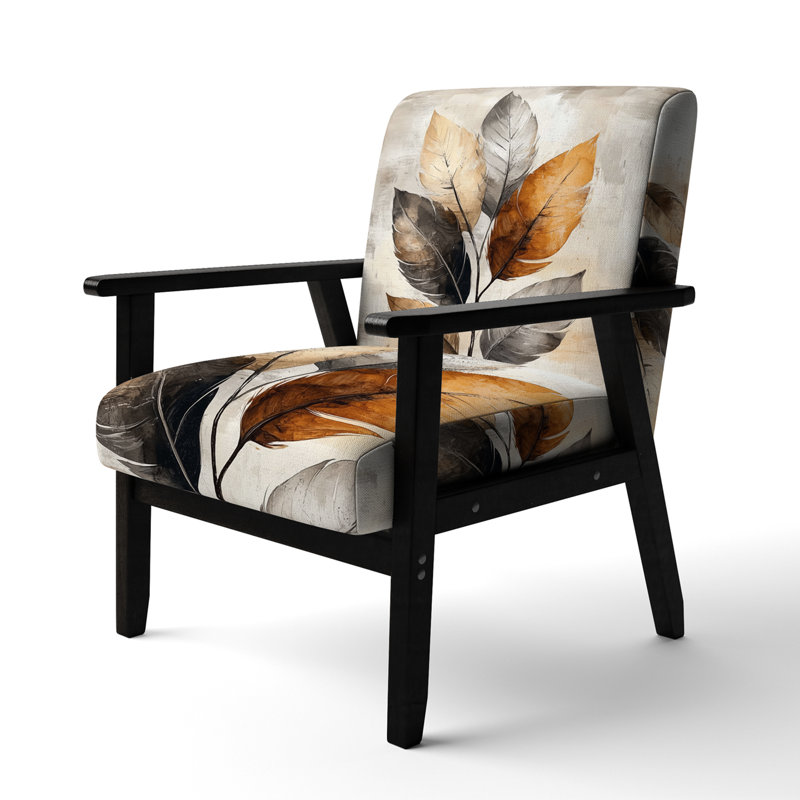 Chaise d'appoint Leaves - Fauteuil Boho, Accoudoirs carrés noirs