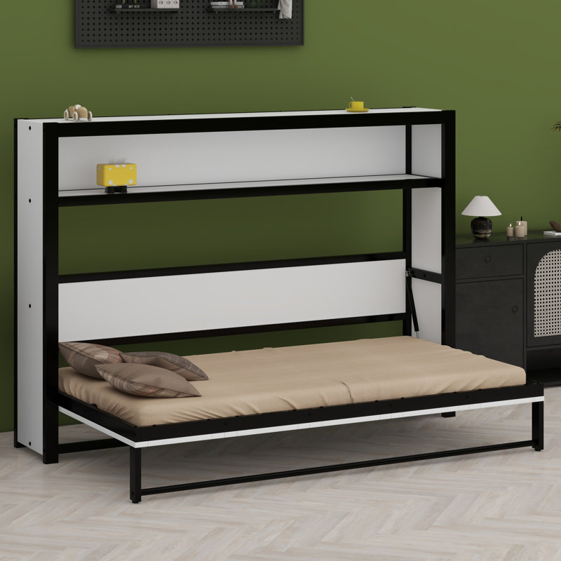 Lit escamotable avec tablettes, lit escamotable en métal au design pliable et peu encombrant
