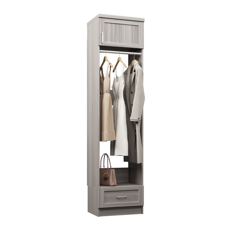 Grey Oak 18" Floor-Mounted Closet Section with Shaker Doors, 1 Clothing Rod, 1 Shelf & 1 Shaker Drawer, 18, Grey Oak