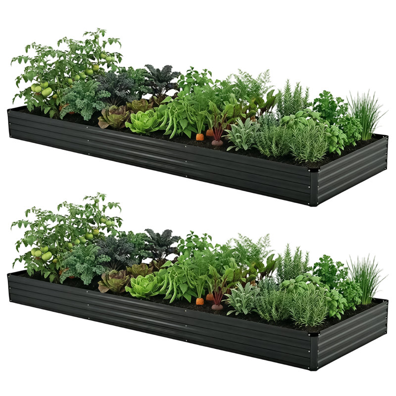 Lafayette Rectangular Galvanized Metal Raised Garden Bed, 12" H x 144" W x 48" D, Black