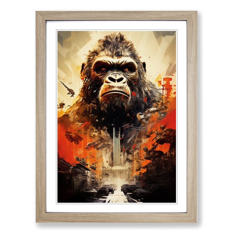 XYZ-FRM-V1223-3937 King Kong Modern - Single Picture Frame Print on Wood, Oak Framed, 46cm H x 34cm W