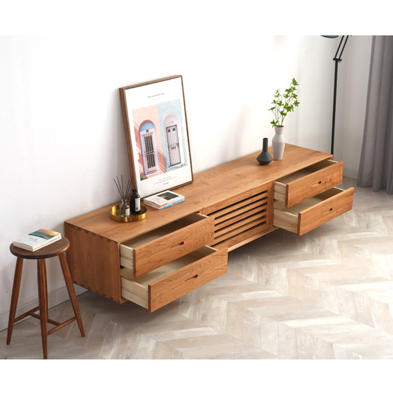 Meuble télé en bois de cerisier de style nordique, 19.7"H x 70.9"L x 17.7"W