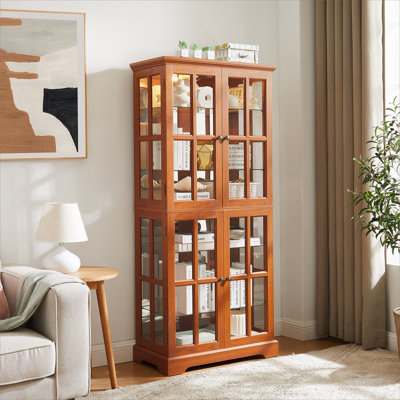 Curio Display Cabinet, Antique Display Cabinet with Glass Doors Adjustable Shelves for Collectibles Four Door Design Vintage Showcase for Home or Offi by Charlton Home