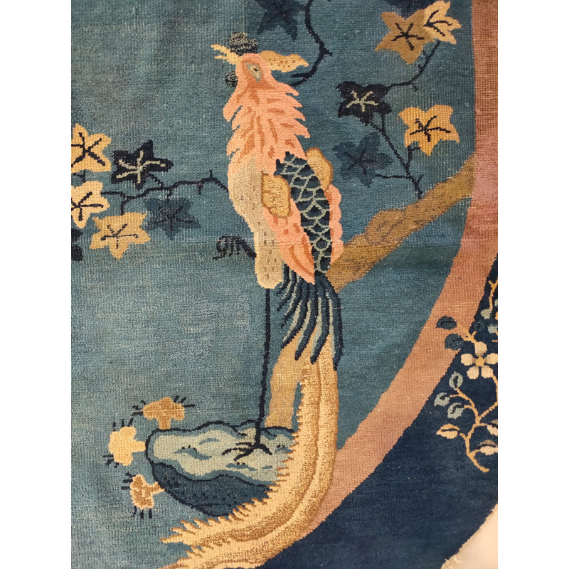 Antique Chinese Blue Color Oval Shape Room Size Peking Rug