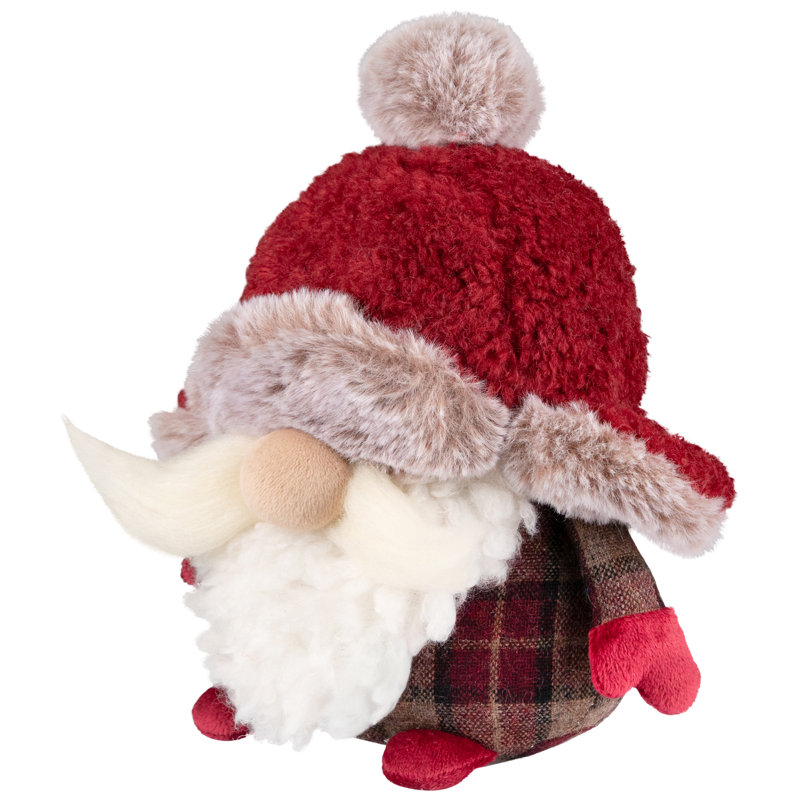 Figurine de Noël gnome en peluche avec chapeau de trappeur - 7,75 po - marron et brun
