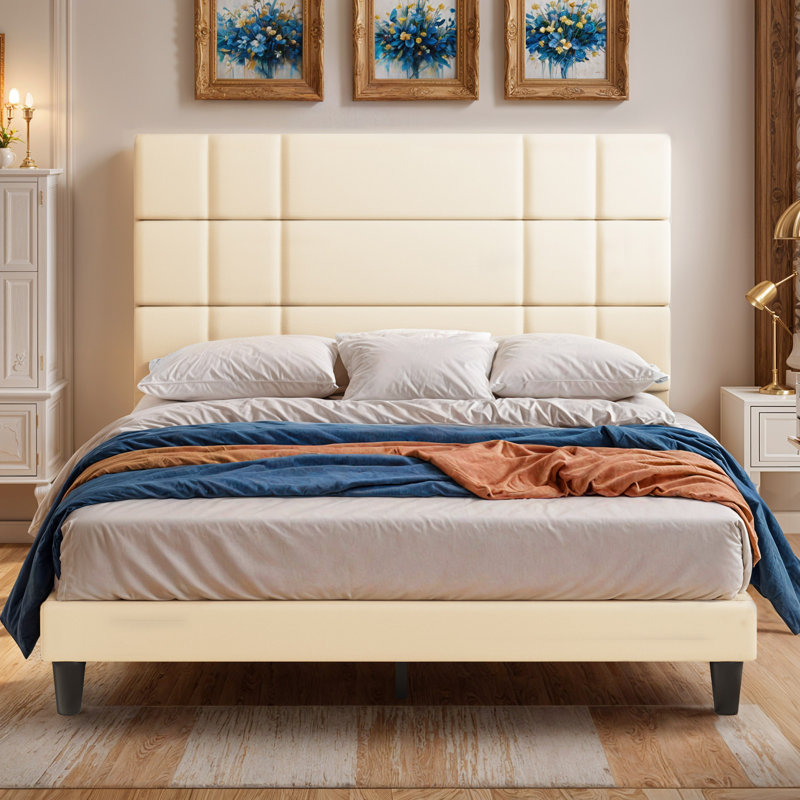Kestra Upholstered Platform Bed, Queen, Beige