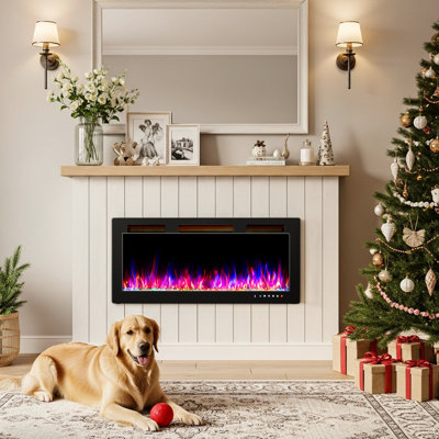 36 In. Wall Mounted Electric Fireplace With 12 Flame Colors And Wifi Function In Black