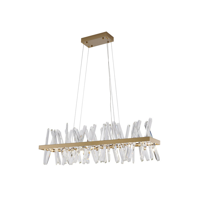 4 - Light Rectangular LED Chandelier with Crystal Accents, 12" H x 38.5" W x 7.8" D, Gold