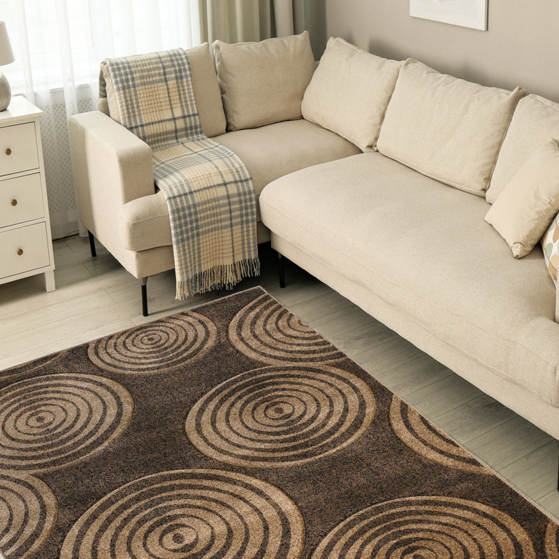 Tapis brun à motif géométrique Luman, Rectangulaire 5 pi x 7 pi 7 po