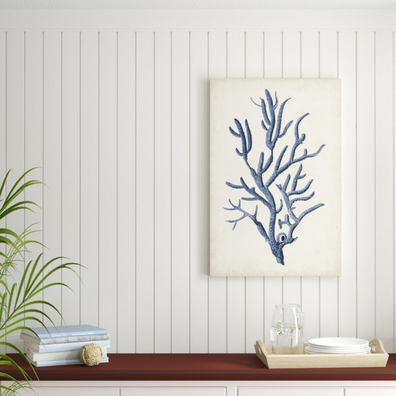 «Indigo Coral IV», peinture sur toile, H 36 po x l 24 po