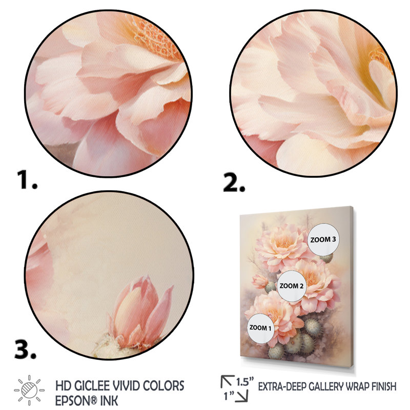 Yeidy, cactus rose, vert, impression romantique I, H 32 po x l 16 po x P 1 po, Toile tendue