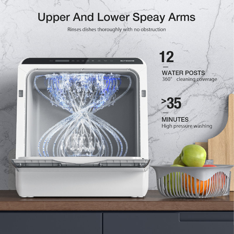 High-Temp Wash and 360° Cleaning, High-Temp Drying and Air Refresh, No Installation, Ultra-Compact and Large Capacity, App/Touch Control,Transparent Window
