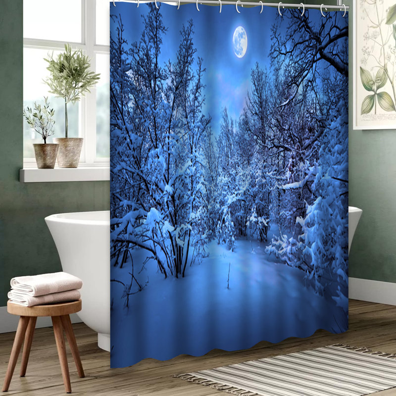 Rideau de douche Moonlit Winter Snow Forest avec 12 crochets, L 72 po x l 78 po