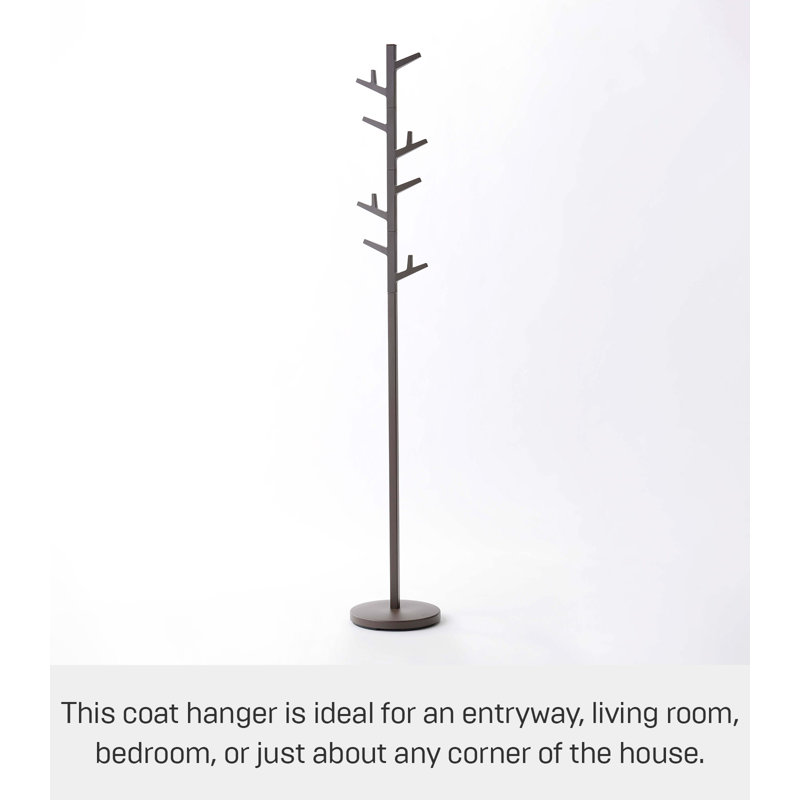 Slim Brown Steel Branch Coat Rack with Adjustable Hooks